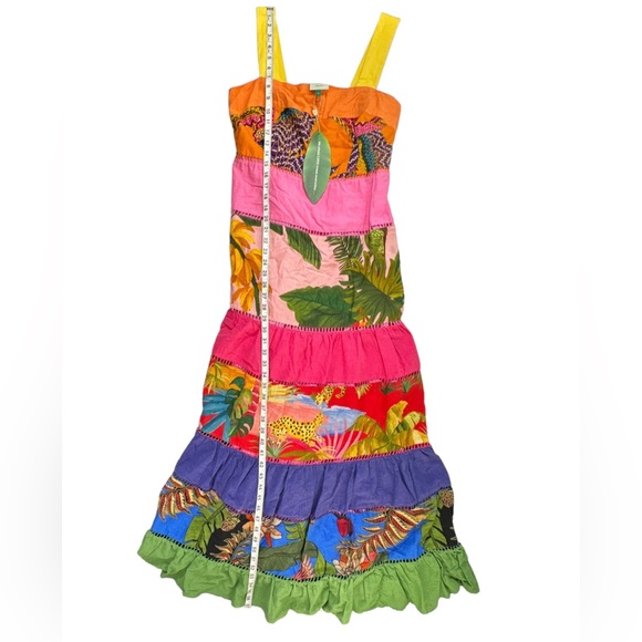 Farm Rio Rainbow Mixed Prints Maxi Dress Size Small Tiered Straps A Line Square - Picture 9 of 11